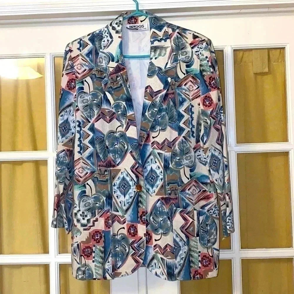 Art Deco print lightweight MIDI length jacket Vintage (1990-1995)